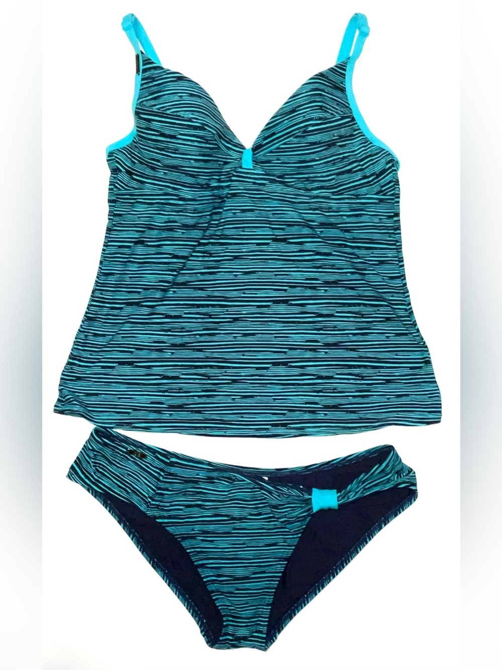 LOLE-Size L-Sea Blue And Black Striped Tankini Top And Matching Bikini Bottoms